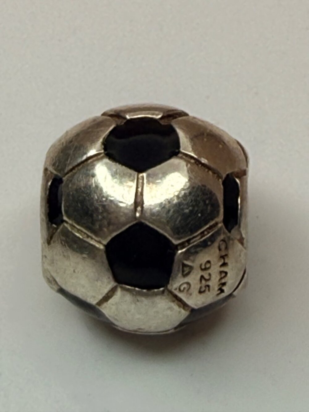 Chamilia Sterling Silver Black Enamel Soccer Ball Charm 925 Threaded